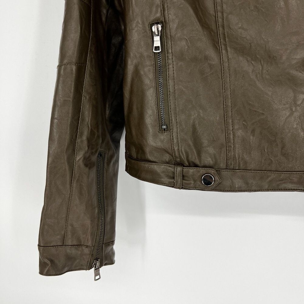 SANS SOUCI Brown Faux Leather Studded Moto Jacket Size S‎ Crop Long Sleeve Zip - Picture 6 of 12